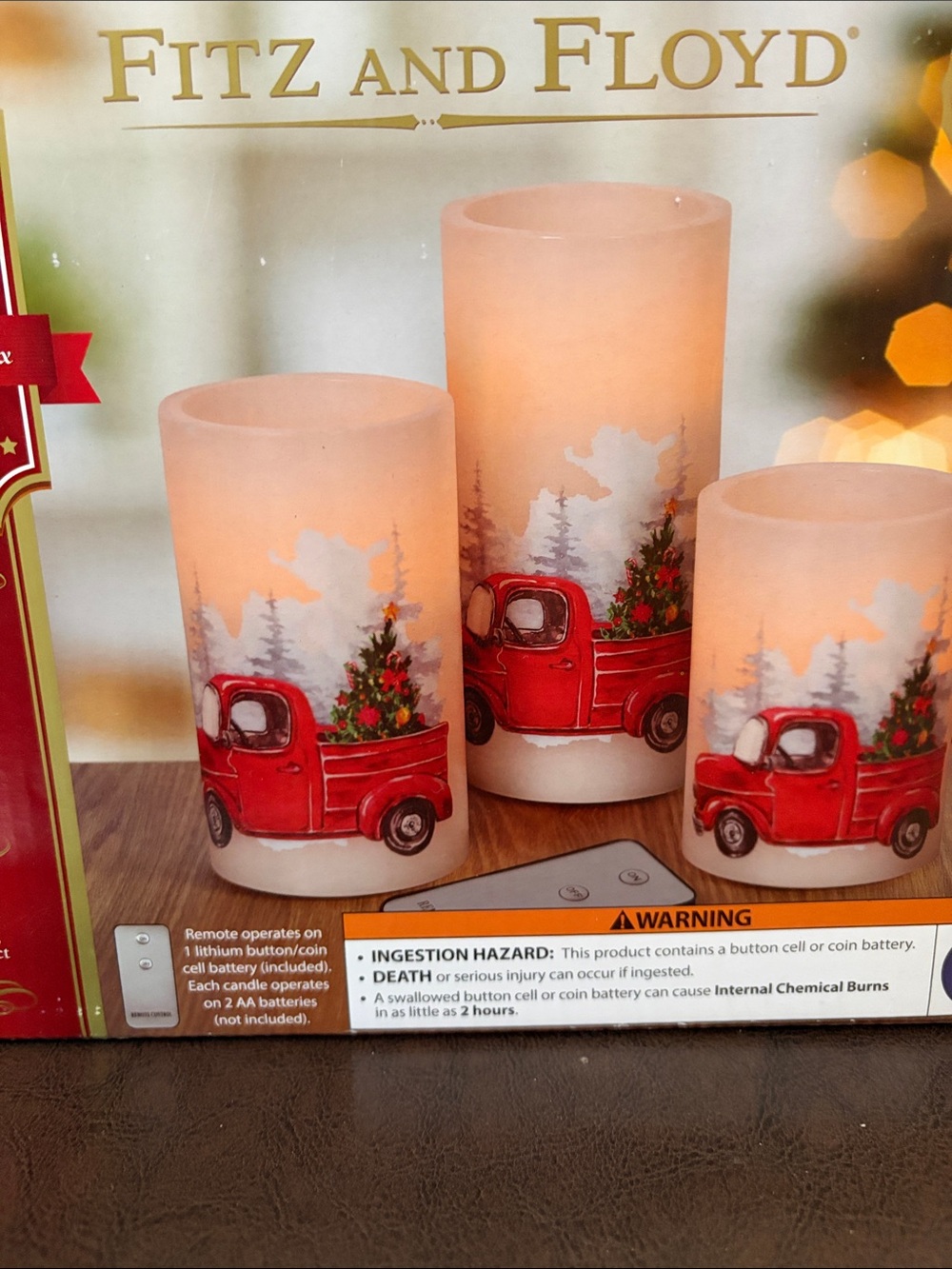 Fitz & Floyd LED Christmas Truck Flameless Pillar Candle 3-piece Set